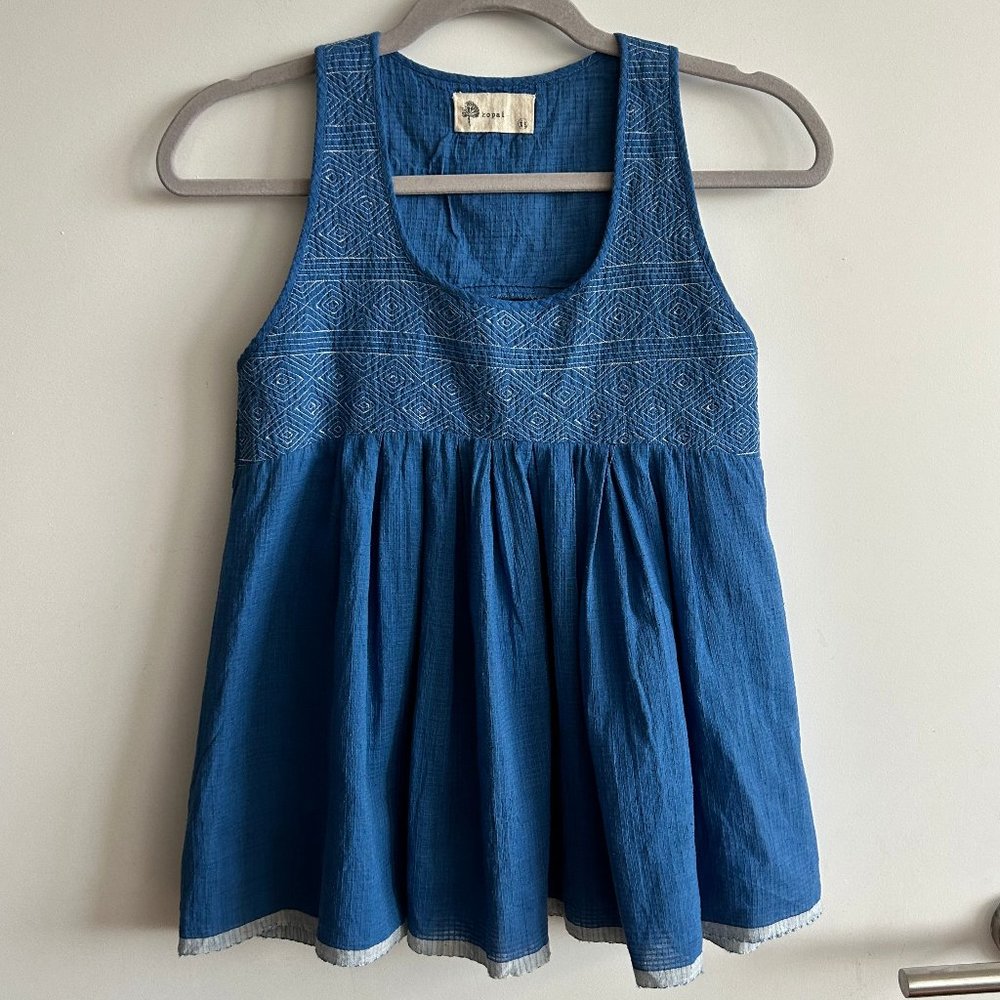 Kopal Anthropologie Blue Baby-Doll Style Top, Size XS
